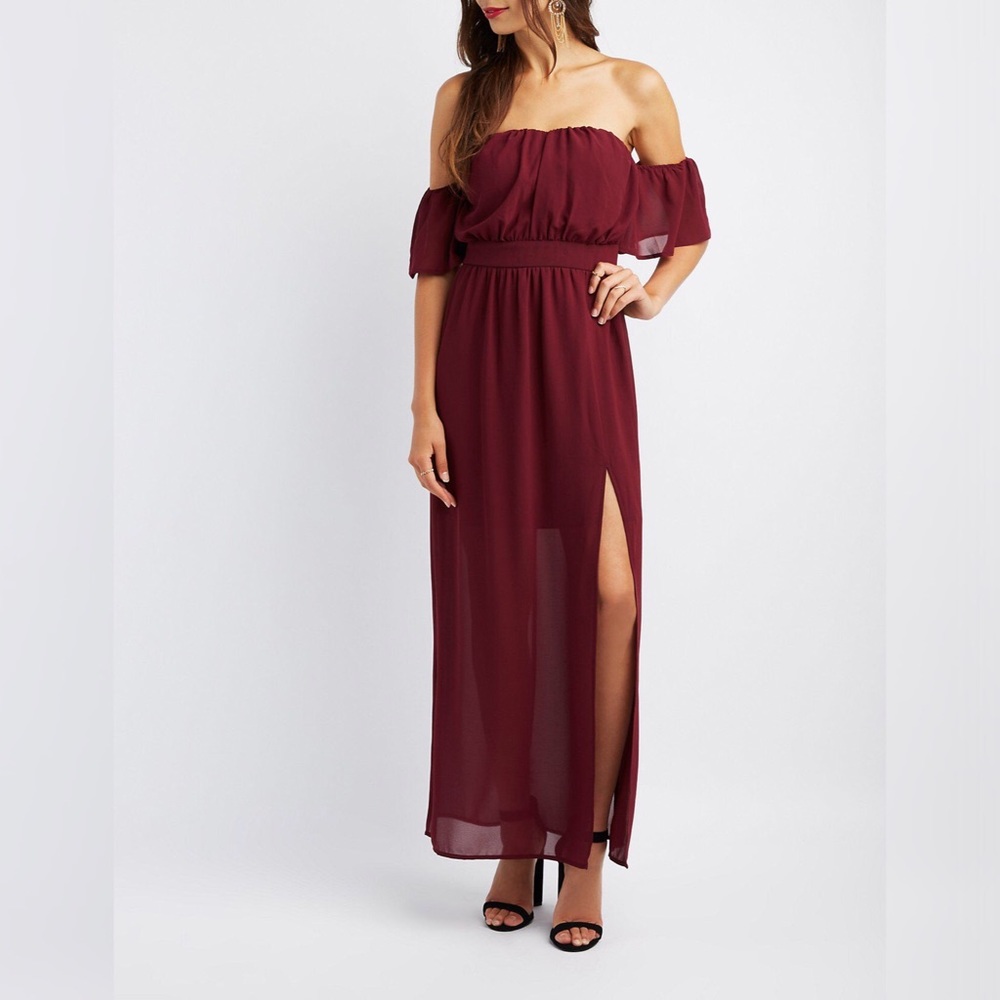 Off-The-Shoulder Flutter Sleeve Maxi Dress